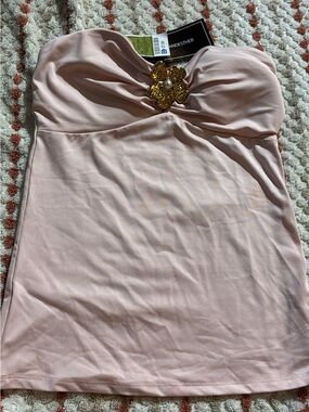 Strapless Blush Pink Tube Top with Gold Flower Accent